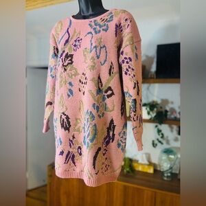 Vintage 80s–90s Traffic Metallic Floral Knit Sweater Dress – M